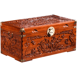 香樟木箱子实木婚嫁箱雕花嫁妆箱收纳箱陪嫁结婚箱仿古字画收藏箱