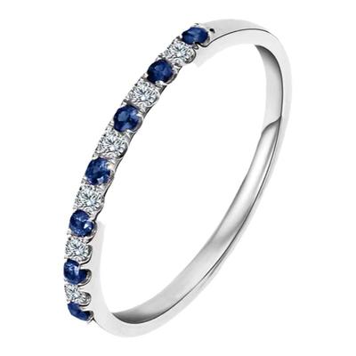 蓝白排钻间隔镶嵌粉钻满钻指环