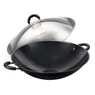 美思工房铁锅老式铁锅家用炒菜锅无涂层双耳圆底大炒锅煤气灶专用