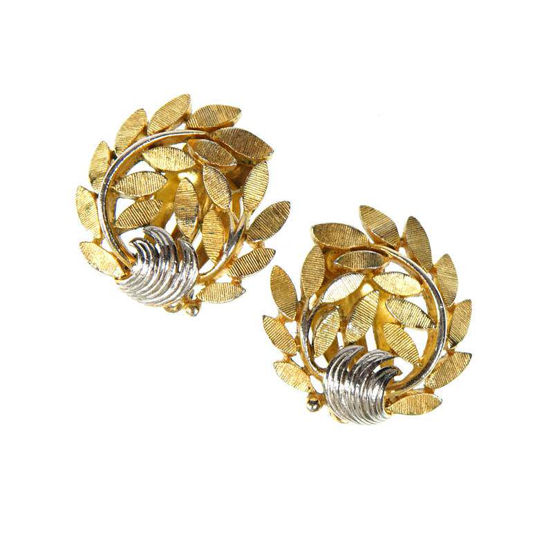 LilysVintage80s西洋古董中古TRIFARI翠法丽镀金镂空雕花耳夹耳环