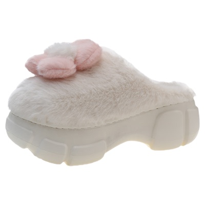 可爱花朵厚底增高毛绒包头棉拖鞋