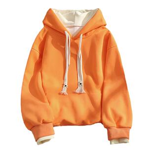 拼接假两件加绒加厚连帽卫衣女秋冬2025新款宽松慵懒风外套上衣潮