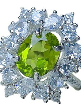 天然橄榄石戒指7乘9豪镶