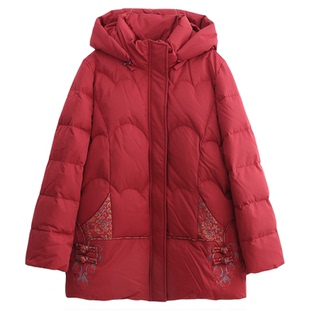 依佈妈妈装2025冬装新款羽绒服中老年女士中长款国风加厚保暖外套