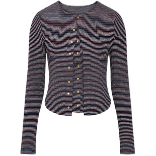 ChicChick时髦小鸡vol19红白蓝法式立体条纹假两件开衫长袖上衣