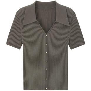 MB MindBridge百家好V领通勤针织短袖上衣夏季莱赛尔女装Polo衫