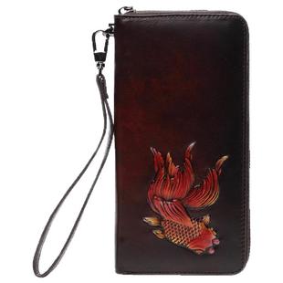 时尚女款钱包2025年新款皮雕真皮长款拉链钱夹手拎带挂绳气质皮夹