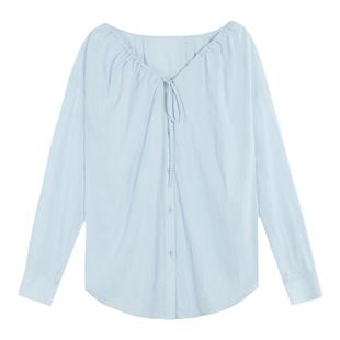 MULVAN【现货7折】慵懒风V领衬衫女防晒衫宽松小衫a字半身裙套装