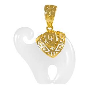 和合玉器和田玉羊脂玉金镶玉18k金吊坠项链吉祥吉象立体小象挂件