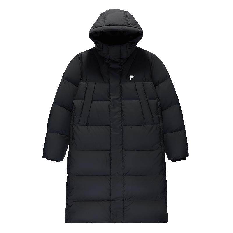FILA FUSION斐乐潮牌情侣款鹅绒长款羽绒服2025冬季新款连帽外套