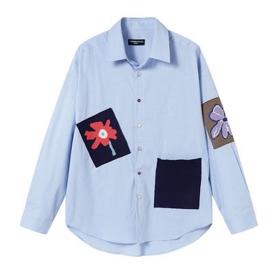 趣味小花毛线帖画衬衫