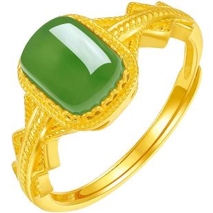 周六福金镶玉天然和田碧玉戒指女款戒指绿意盎然新年礼物