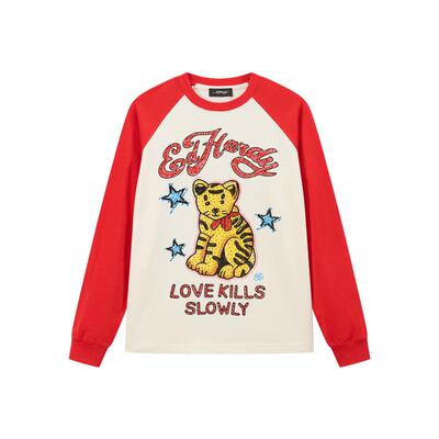 Ed Hardy埃德哈迪2026春季新款女士宽松插肩袖长袖T恤E1SAW261