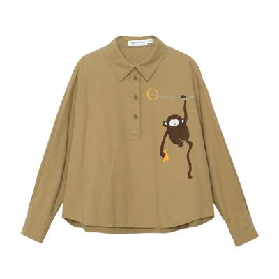 MOVEUP幻走2024秋季新款.FUN系列纯棉毛巾绣袖扣设计师短款衬衫女