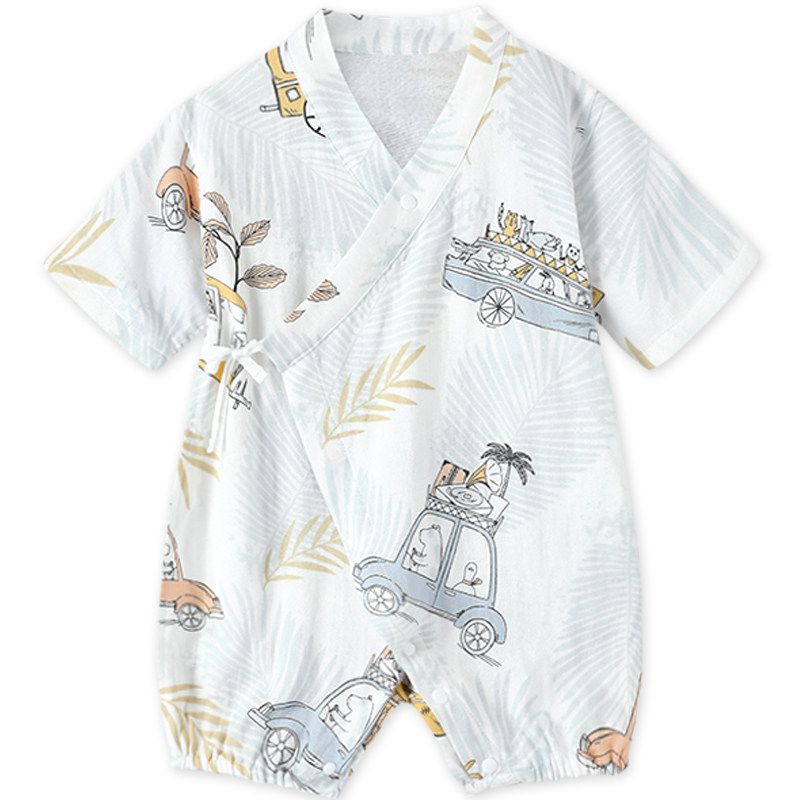Keper婴儿衣服夏季桑蚕丝纱布短袖和尚服薄款连体衣宝宝哈衣爬服