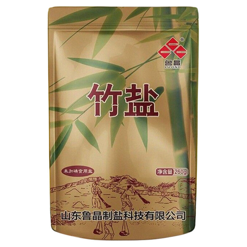 鲁晶未加碘竹盐食用盐260g立袋天然无碘家用海盐大粒日晒正宗添加