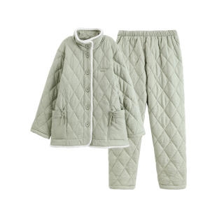 芬腾女士睡衣冬季三层加厚珊瑚绒夹棉袄加绒保暖抗静电家居服套装