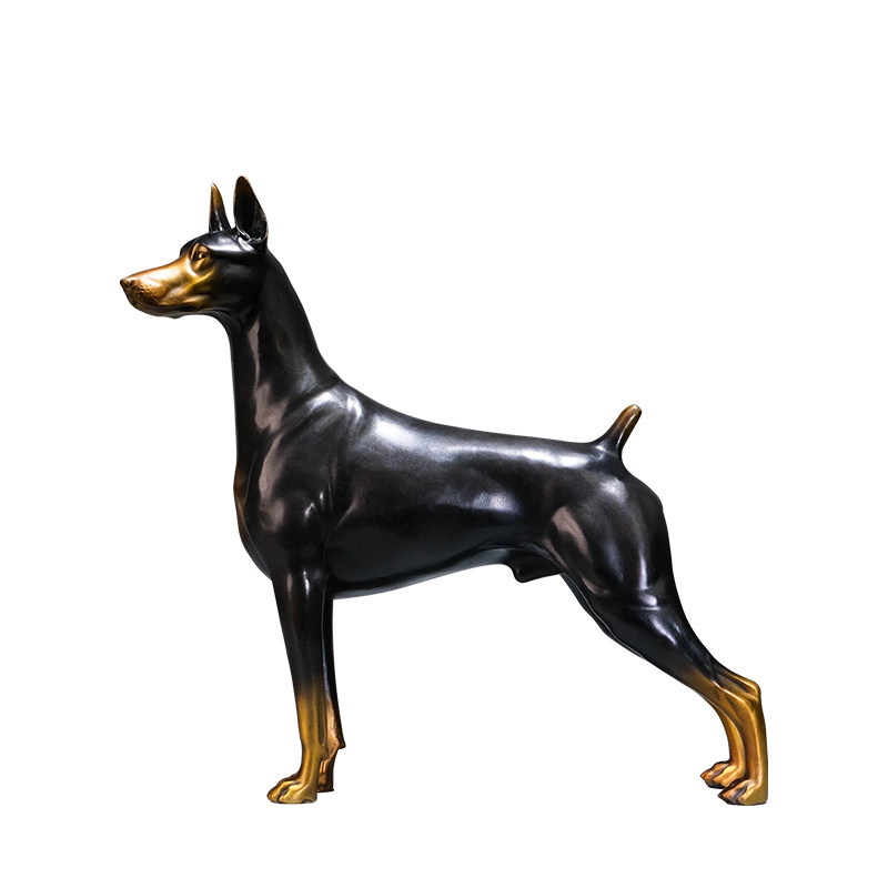 《站立杜宾犬》铜金岁月全黄铜狗摆件办公桌面入户玄关客厅装饰品