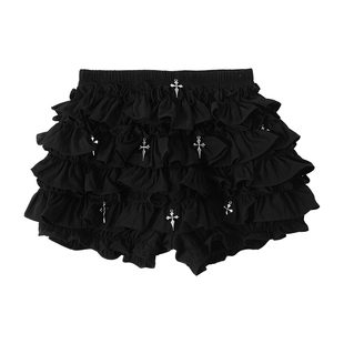暗黑十字架哥特暗黑风蛋糕蓬蓬裙裤女春夏辣妹短款芭蕾裙泡泡短裤