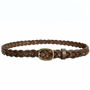 意大利头层植鞣革纯手工编织复古做旧皮带男女通用细款2.3cm腰带