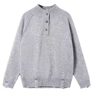 男童秋冬潮酷破洞加厚半高领毛衣2025新款儿童男孩半开衫针织外套