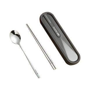 双枪316L不锈钢筷子勺子套装一人用便携盒收纳盒餐具小学生套装