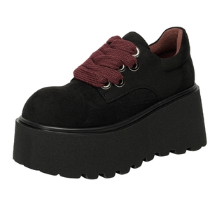 戈美其松糕底乐福鞋女2024新款秋冬厚底增高女鞋子复古磨砂小皮鞋