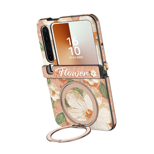 360°旋转支架适用华为purax手机壳新款pura典藏版x折叠屏阔磁吸中轴全包带挂绳油画山茶花防摔手提保护外壳