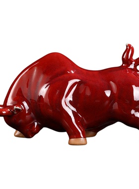 陶瓷器红色牛招财摆件家居客厅电视柜装饰品吉祥物办公室桌面摆设