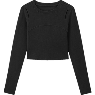 森马打底衫女甜酷设计感镂空修身显瘦内搭短款春季纯色上衣可外穿