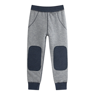 护膝儿童保暖裤双层加绒加厚男童条纹秋裤女童中大童冬装夹棉线裤