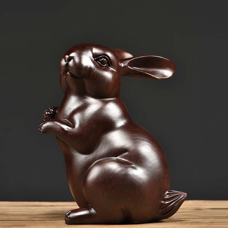 黑檀木雕兔子摆件实木质十二生肖招财兔家居客厅装饰工艺送礼品
