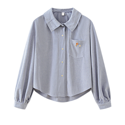浅灰蓝灯芯绒长袖衬衫女2025秋冬
