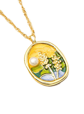 落日余晖油画珐琅滴油项链