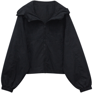 333sss~春秋新品黑色冲锋衣连帽外套女短款夹克小个子xs防晒衣