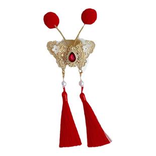 【奶盐桃桃】灵动颤枝蝴蝶发钗唐风明制可爱女红绒球头饰汉服配饰