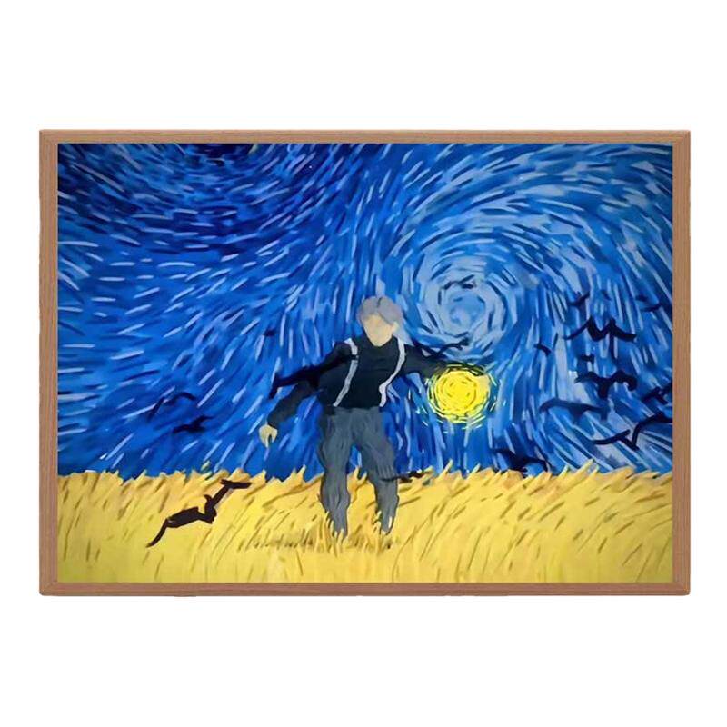坤夜恶搞梵高星月夜世界名画相框蔡徐坤搞笑挂画鸡你太美装饰摆件