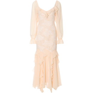 从那以后月光花瓣法式复古风连衣裙长袖荷叶边长裙高级感v领裙子