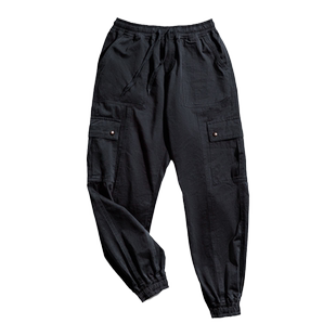 马登工装美式黑色机能街头束脚裤秋夏季休闲九分缩口长裤男士潮流