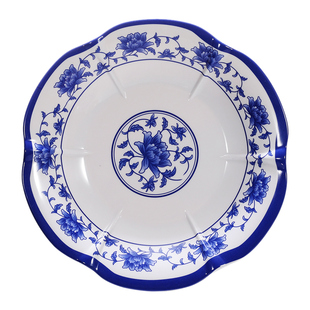 青花商用A5密胺盘子塑料圆形平盘仿瓷餐厅炒菜盘子菜馆菜盘小吃碟