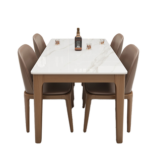 意式岩板餐桌椅组合现代简约家用全实木小户型轻奢长方形西餐桌