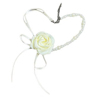 山茶花朵珍珠颈链choker项圈女颈带项链锁骨链绑带脖子系花配饰