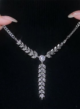 钛钢不掉色穗心项链女爆款时尚百搭设计感麦穗流苏毛衣链秋冬挂件