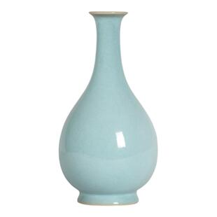 观颐斋手工汝窑玉壶春瓶陶瓷窄口花瓶宋式摆件客厅中式插花轻奢