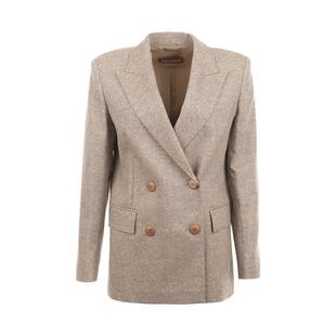 【自营】MaxMara女士纯色粗花呢双排扣羊毛宽松休闲西装外套西便