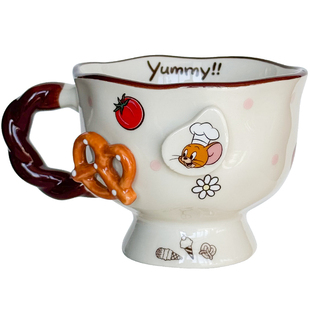 猫和老鼠陶瓷马克杯家用杯子浮雕办公室带勺水杯咖啡杯生日礼物女