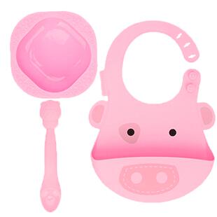 marcus婴儿硅胶餐具宝宝辅食碗防水围兜柔软勺子吃饭训练套装防摔