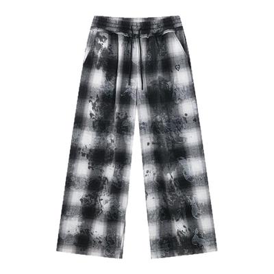 明星同款 INXX复古手工刷色休闲裤男磨毛质感格纹阔腿长裤潮牌