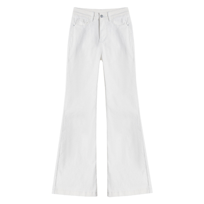 纯白色加绒保暖微喇牛仔裤女