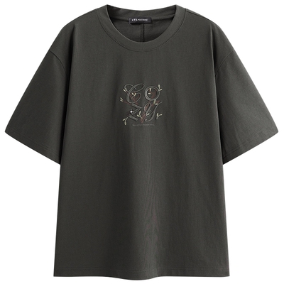 太平鸟男装花卉刺绣短袖T恤圆领时尚重磅体恤2026夏新款通勤半袖